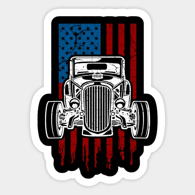 Vintage Hot Rod American Flag Classic Car Sticker by RadStar